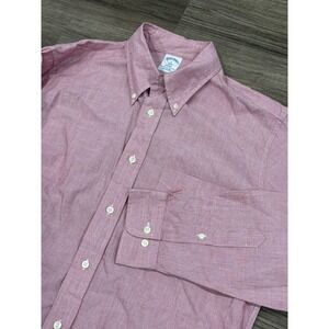 Brooks Brothers Mens Button Shirt Solid Pink Size Large Regent Fit Long‎ Sleeve